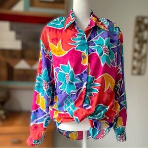 80s S.G. Sport Bright Floral Oversized Button Down Blouse